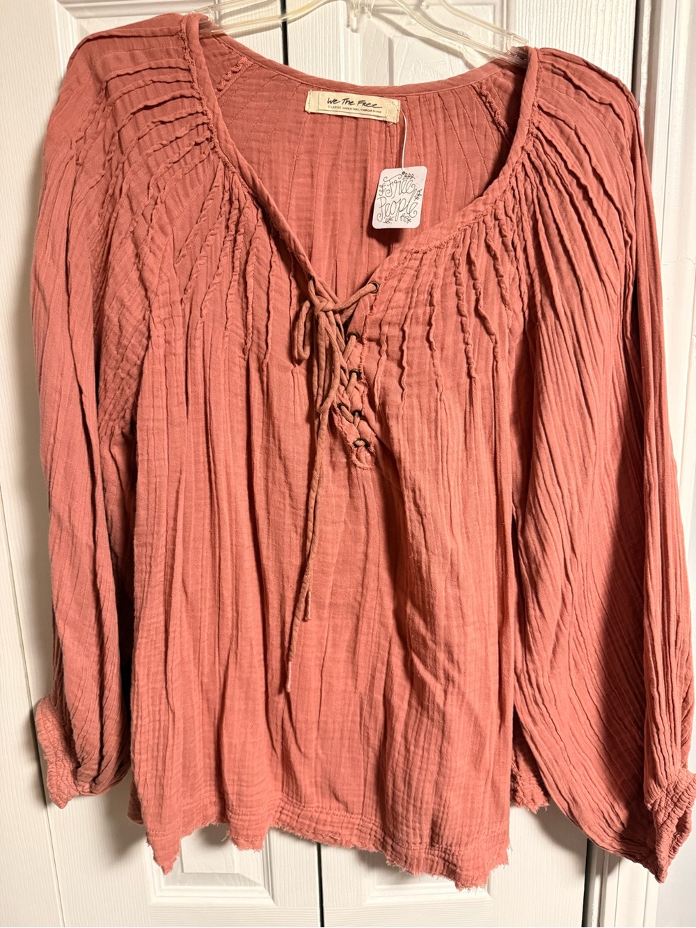 We The Free Dusty Rose Lace-Up Peasant Top